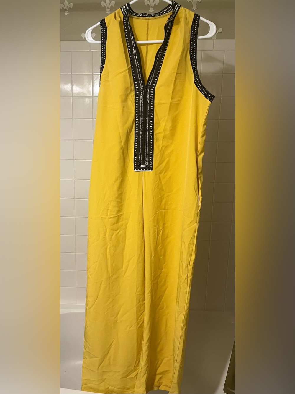 Yellow Sleeveless Jumpsuit with Black Trim
